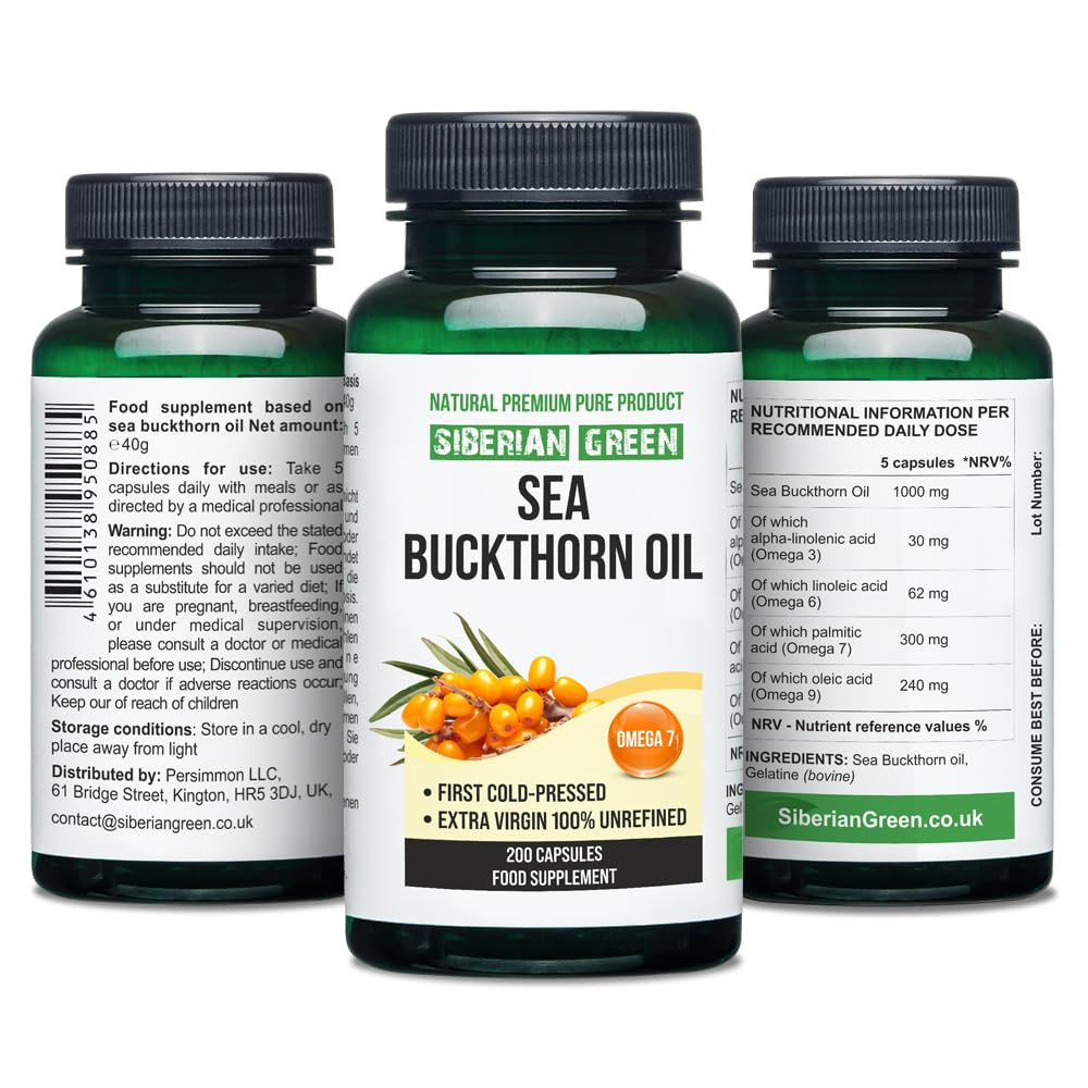 Siberian Sea Buckthorn Oil Capsules 200 Softgels | from Wild-harvested Siberian Sea Siberian GreenAu supplements