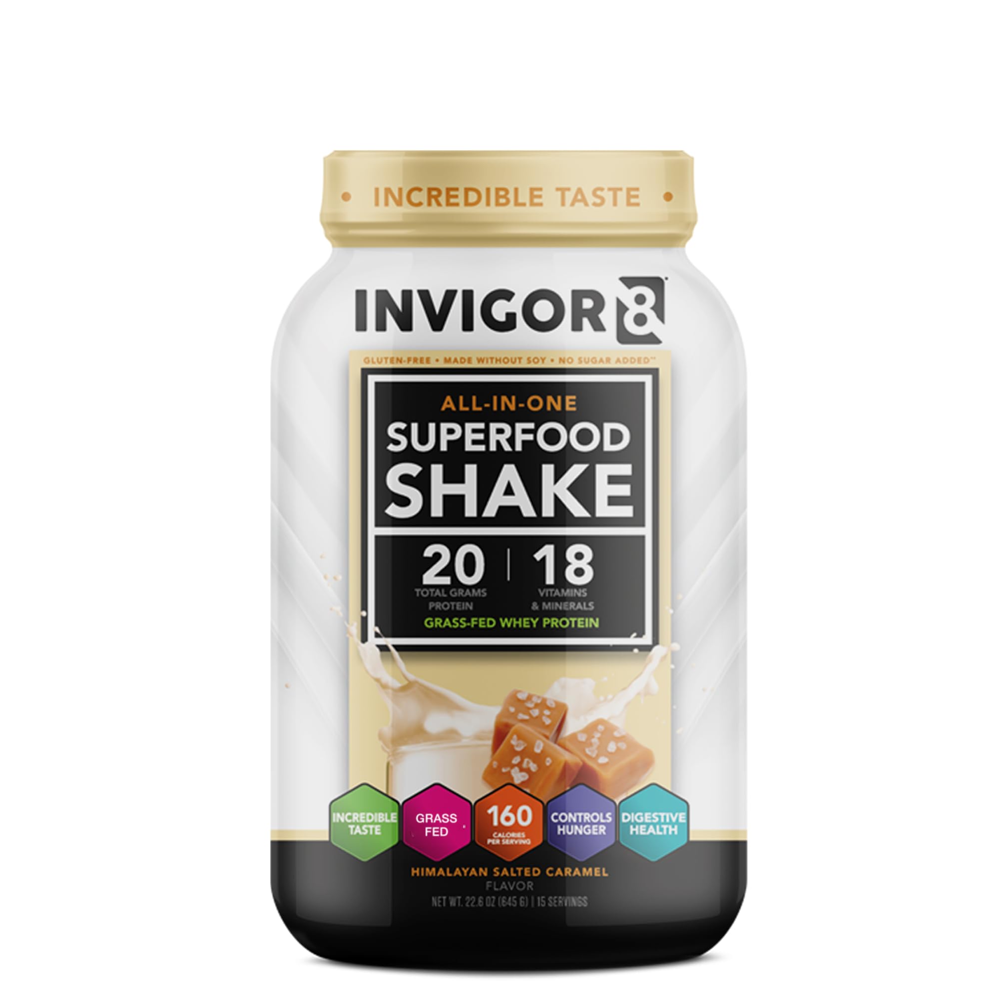 INVIGOR8 Superfood Grass Fed Whey Protein Isolate Shake Himalayan Salted Caramel INVIGOR8US supplements