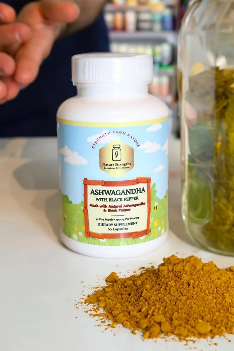 Premium Organic Ashwagandha with Black Pepper - 1300mg per Serving, 60 Capsules - Made in USA, FDA Registered Facility - Enhanced Absorption with Piperine for Optimal Performance Organic Strengthnz supplements
