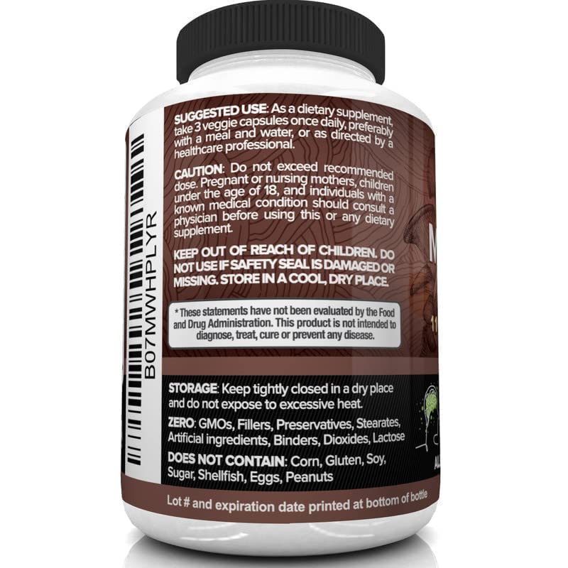 Nutrivein Mushroom Supplement - 2600mg - 90 Capsules - 11 Organic Mushrooms NutriveinUS supplements