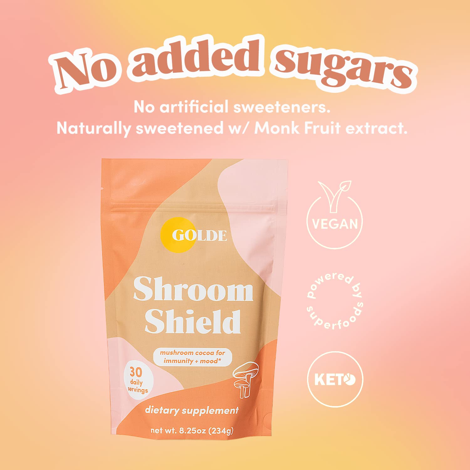 GOLDE Shroom Shield - Plant Based Superfood Blend w/Turkey Tail Mushroom & Reishi Mushroom Extract - Stress Defense - Antioxidants & Prebiotics - Vegan, Keto, & Sugar-Free Hot Cocoa - 30 Servings GOLDEAu supplements