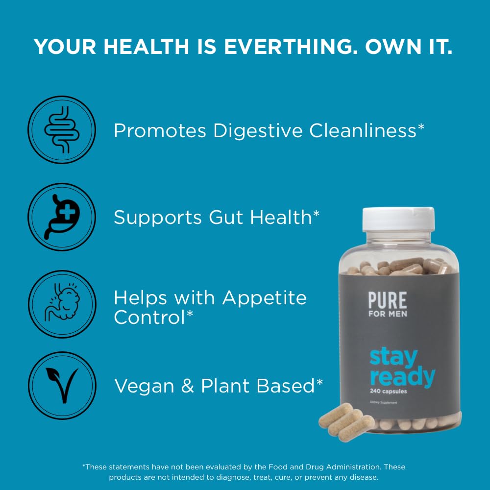 Pure for Men Stay Ready Fiber Supplement, 240 Vegan Capsules | Supports Daily Pure for MenUS supplements