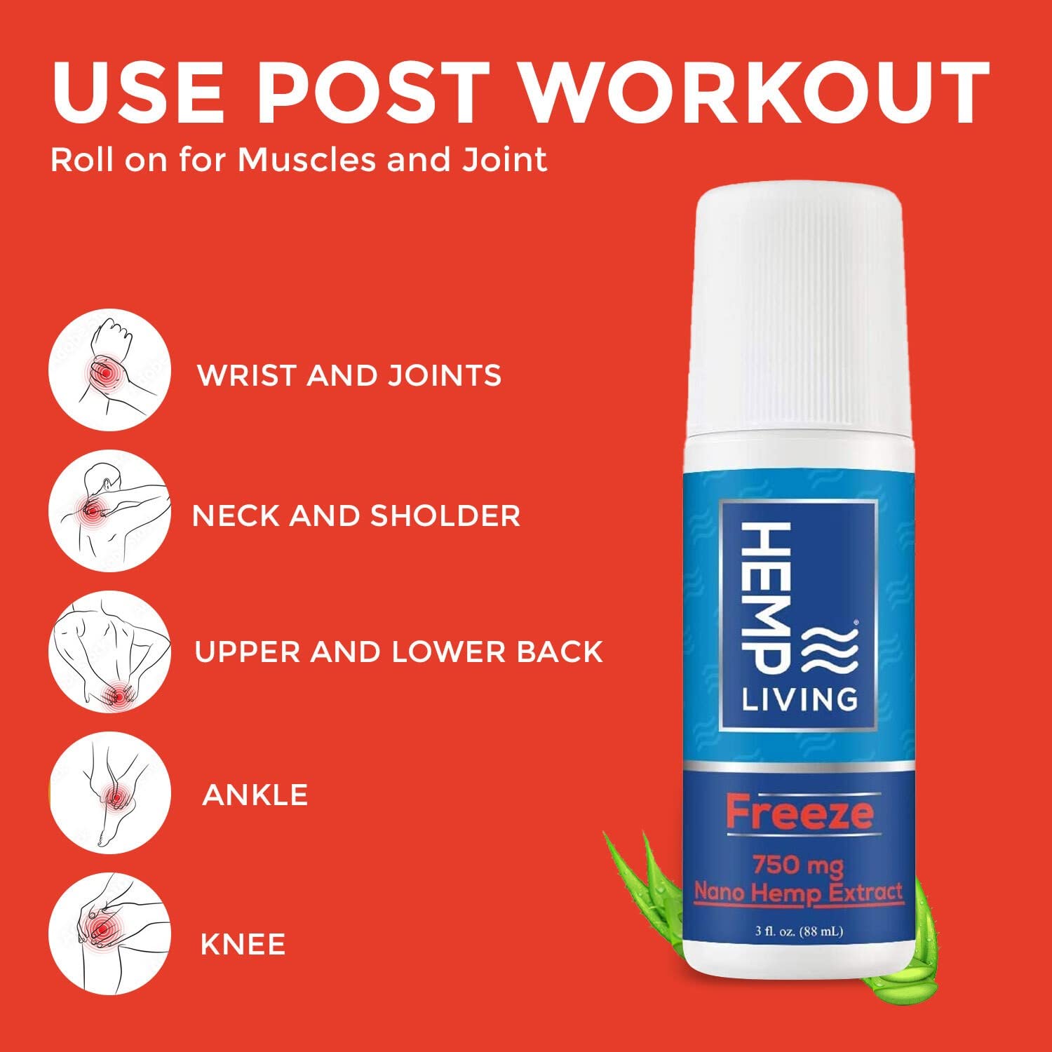 HEMP LIVING Freeze Nano Hemp Extract Roll On, Cold Therapy, Roll On for Muscles and Joint Strain, 3 oz Roll on Bottle (750 mg) HEMP LIVINGAu supplements