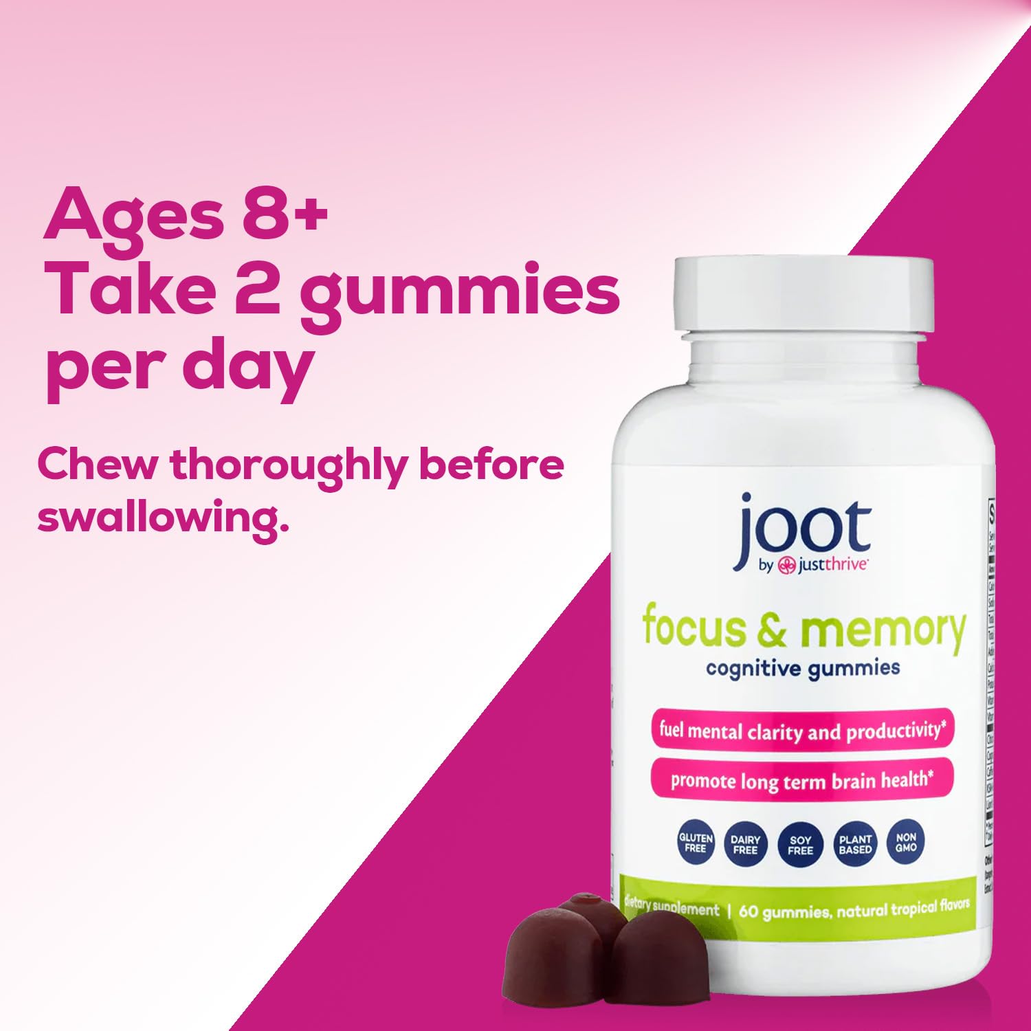 Just Thrive Focus & Memory Gummies – Nootropic Brain Supplement for Clarity, Concentration, Memory Support, & Energy – Citicoline, Lion’s Mane, Vitamin B12 & D3 Just ThriveAu supplements