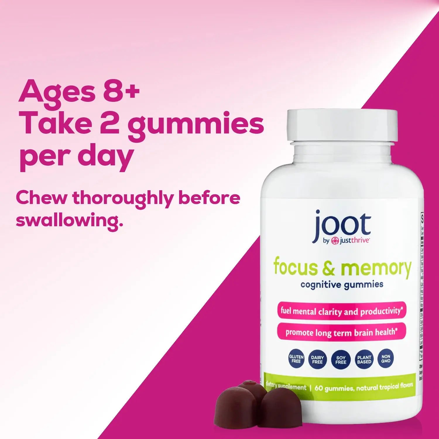 Just Thrive Focus & Memory Gummies – Nootropic Brain Supplement for Clarity, Concentration, Memory Support, & Energy – Citicoline, Lion’s Mane, Vitamin B12 & D3 Just Thrivenz supplements