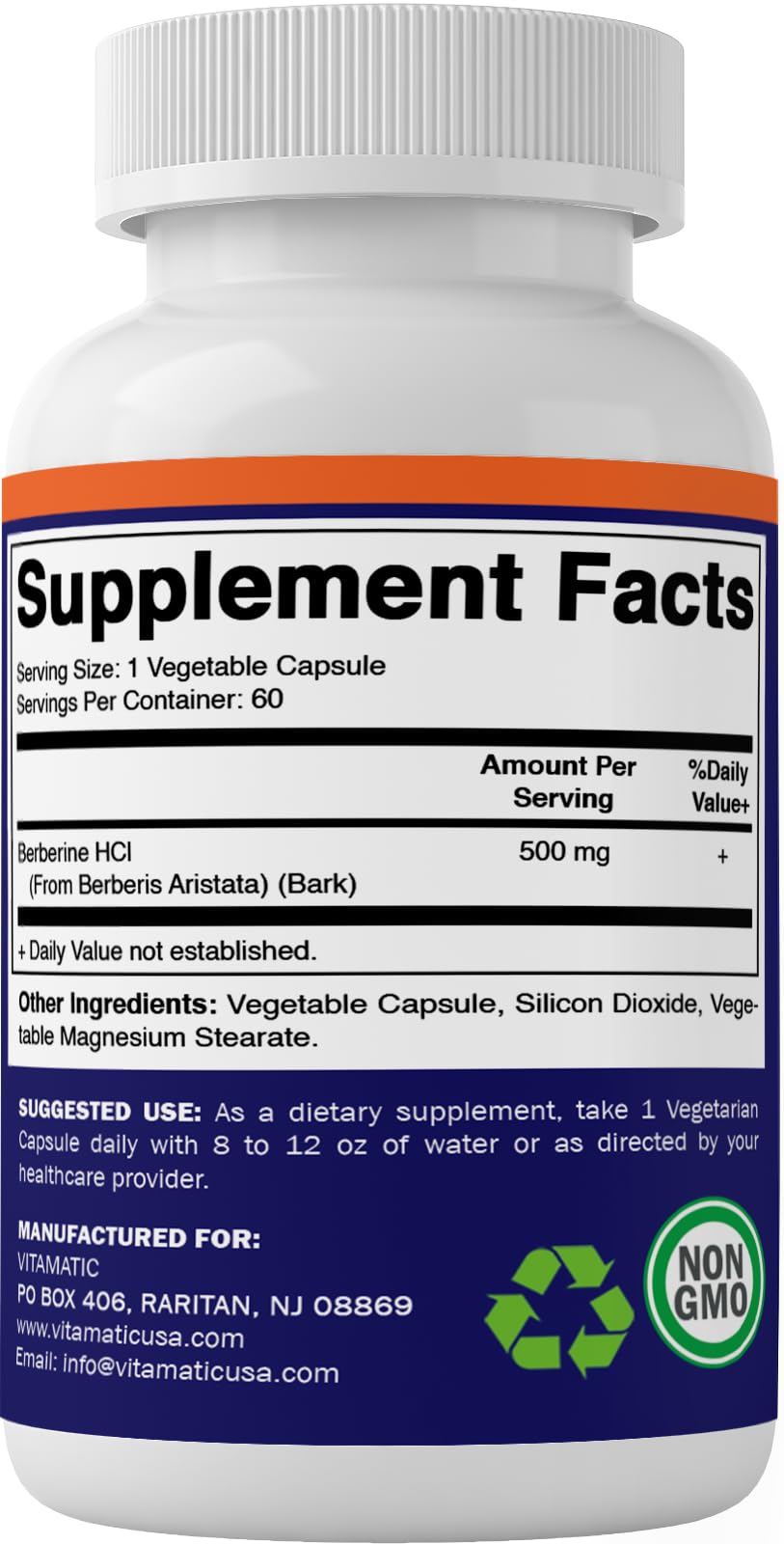 Vitamatic Berberine Supplement 500mg - 60 Vegetable Capsules - Made in The USA VitamaticAu supplements