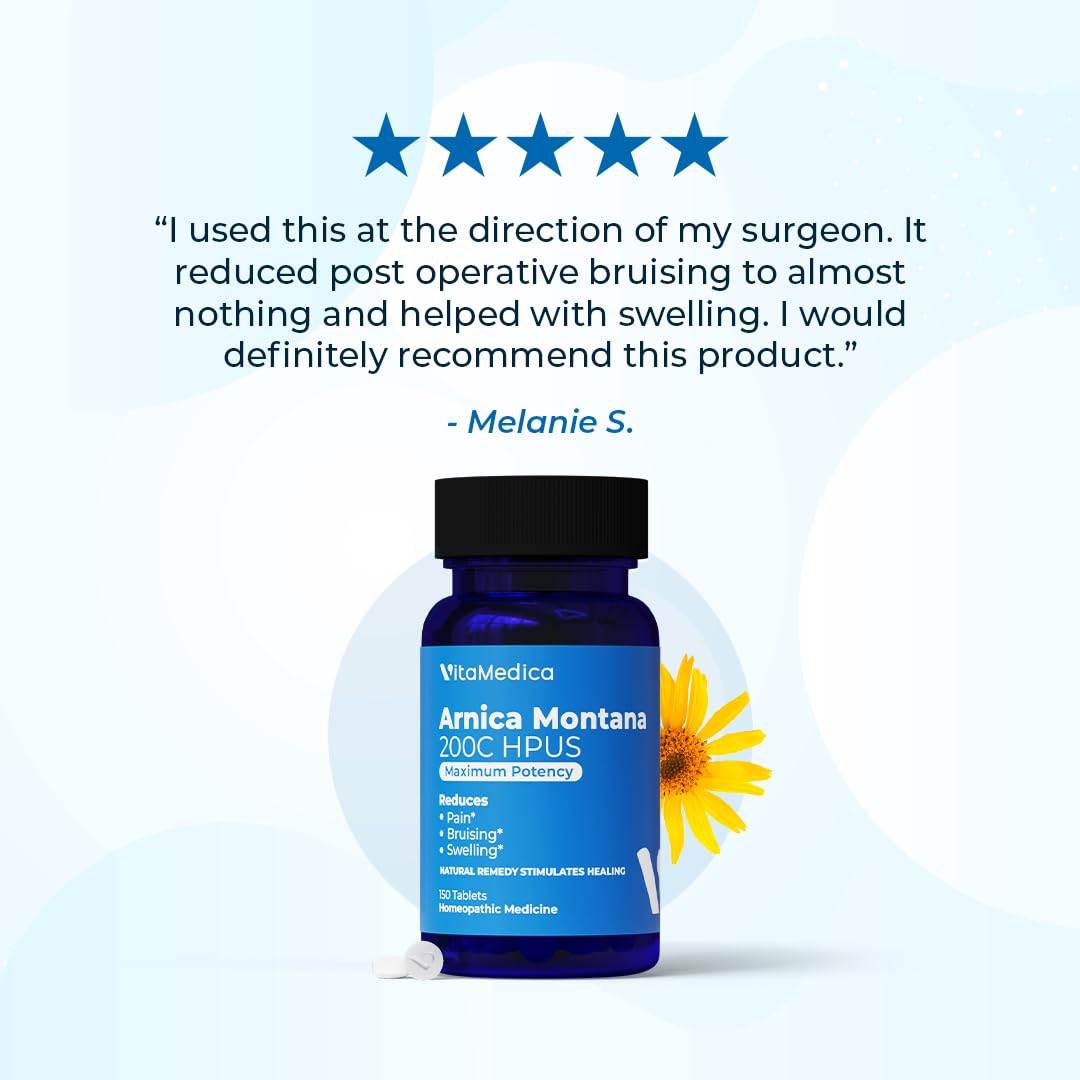 VitaMedica Arnica Montana 200C Rapid Dissolve Tablets for Natural Pain, Bruising, and Swelling Support - High Potency Homeopathic Medicine for Injury and Surgery Recovery - 150 Ct - 50 Servings VitaMedicaAu supplements