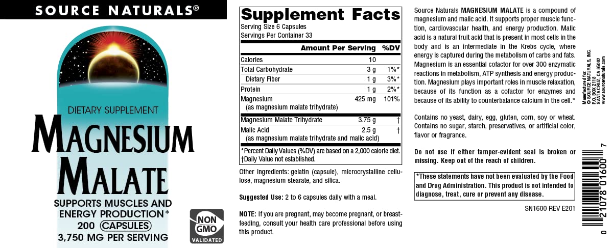 Source Naturals Magnesium Malate, Magnesium Malic Acid Supplement, Non GMO, 3750 MG Source NaturalsAu supplements