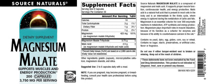 Source Naturals Magnesium Malate, Magnesium Malic Acid Supplement, Non GMO, 3750 MG Source NaturalsUS supplements