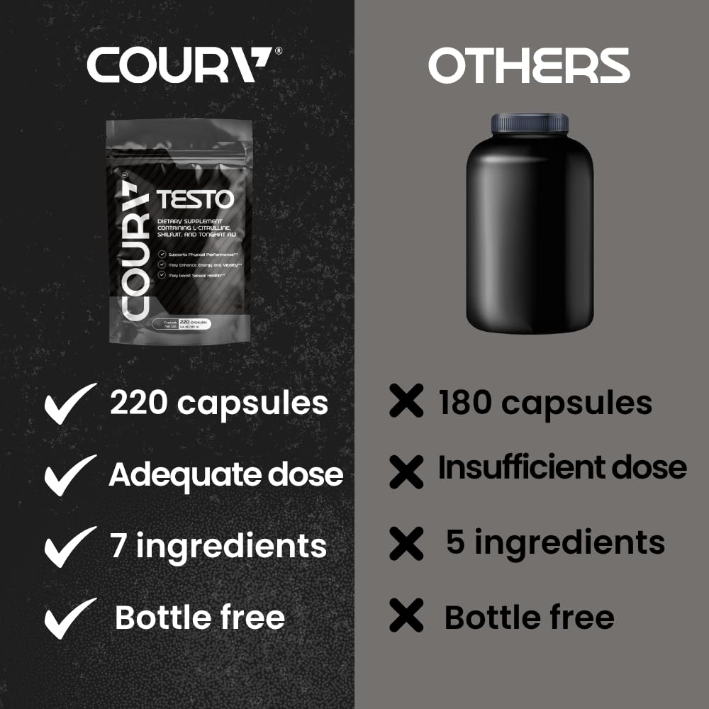 COURA Mens Testo Booster and Multivitamin for Men, 220 Capsules (55 Servings), with Shilajit, Zinc, Magnesium, L-Arginine, and Citrulline, Performance Support COURAAu supplements