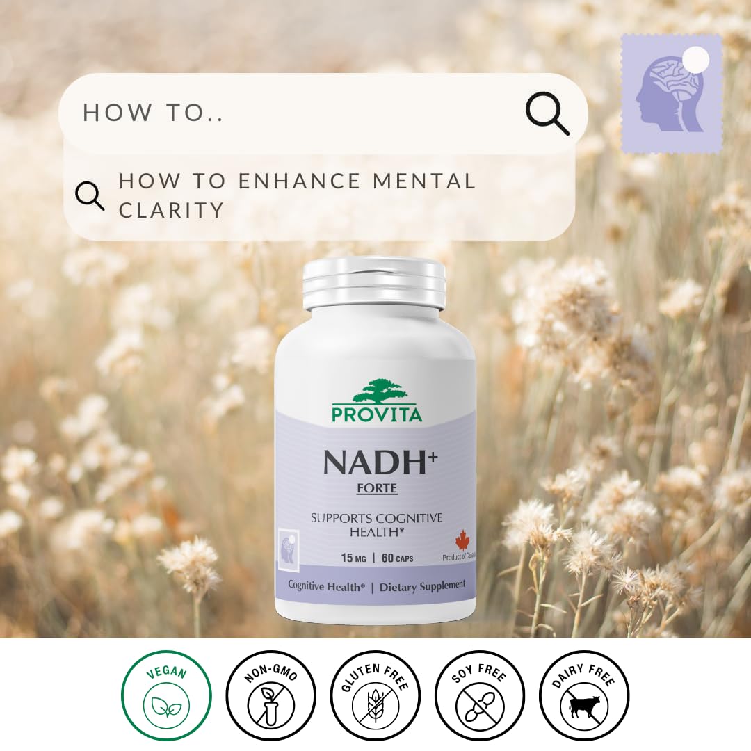 PROVITA NADH+ Forte | Cognitive Support Supplement with NADH, Coenzyme Q10 & Chlorophyll | Energy Support, Focus, Mental Clarity & Brain Health | Vegan Capsules | High Absorption Cellular Formula PROVITAAu supplements