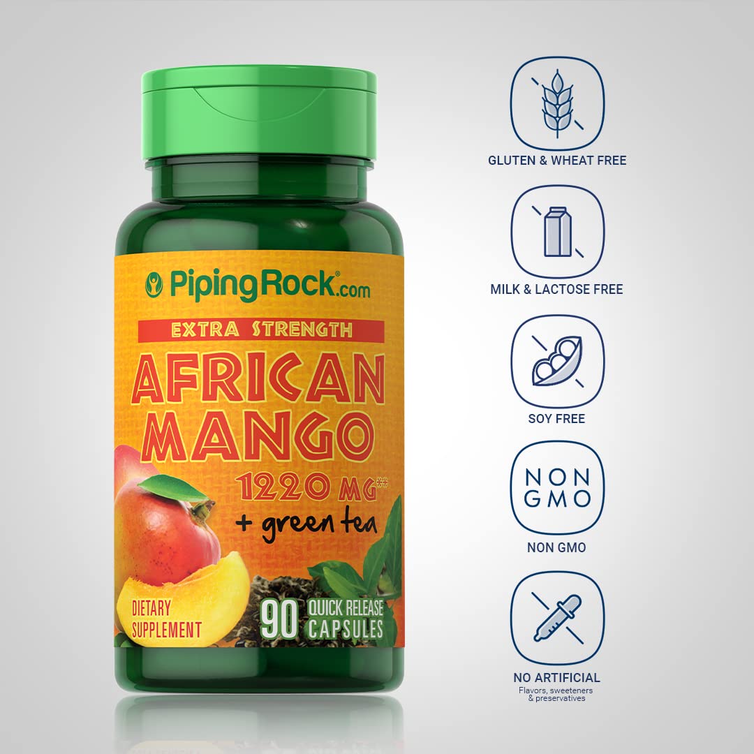 Piping Rock African Mango Seed Extract 1220 mg | 90 Capsules | with Green Tea | Extra Strength Piping RockAu supplements
