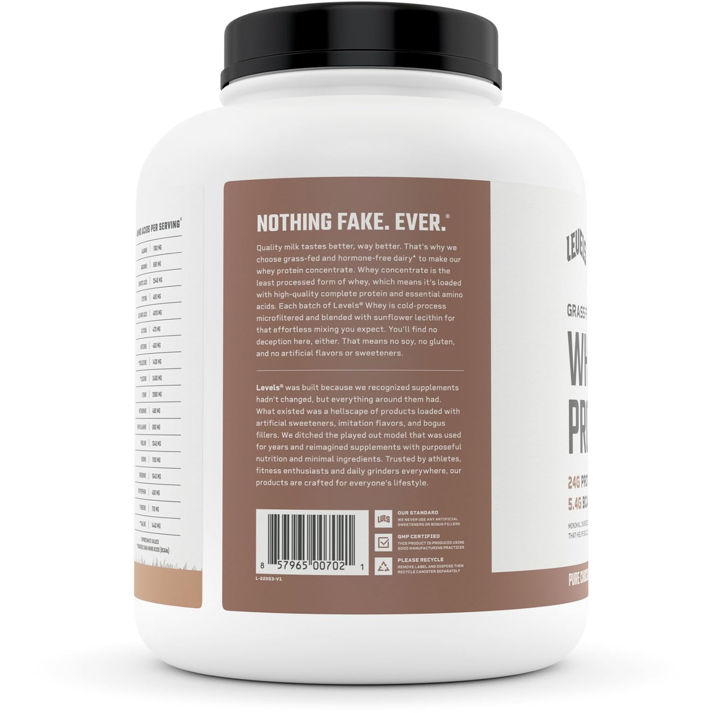 Levels Grass Fed 100% Whey Protein, No Hormones, Pure Chocolate, 5LB Levels NutritionUS supplements