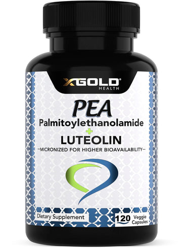 Palmitoylethanolamide 630 mg + Luteolin Standardized 98%- Micronized Pea 99% Highly Purified and Bioavailable - Made in USA - Supplement for Men and Women - 120 Veggie Capsules X Gold HealthAu supplements
