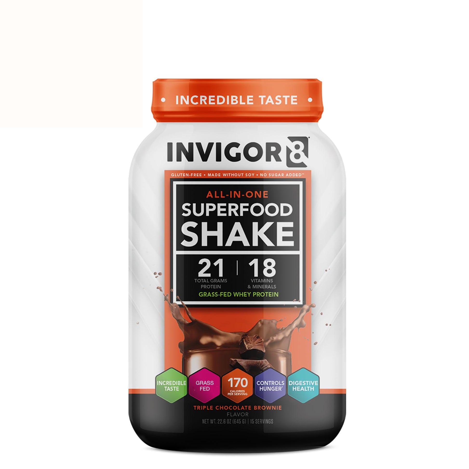 INVIGOR8 Superfood Grass Fed Whey Protein Isolate Shake Chocolate Brownie Gluten INVIGOR8US supplements