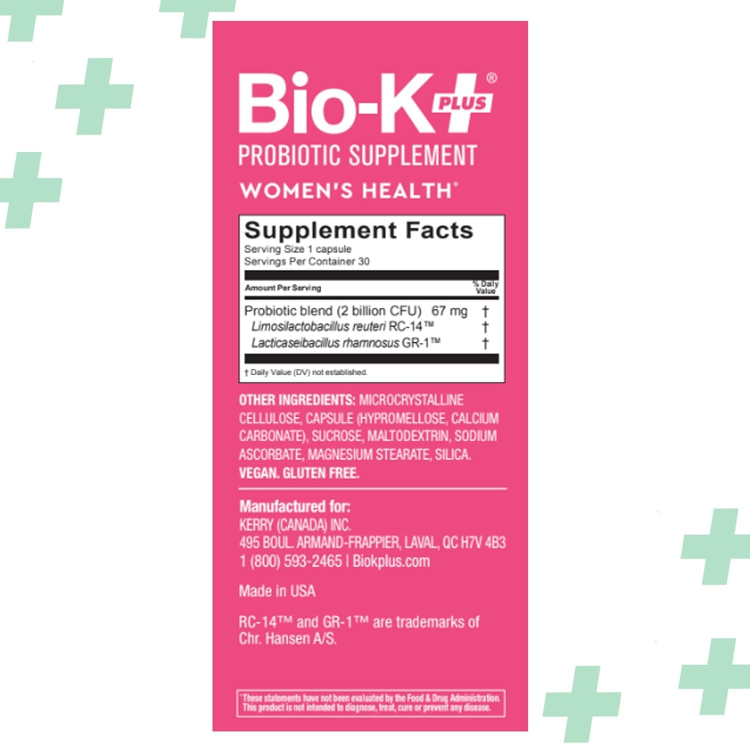 Bio-K+ Probiotic for Women support for Vaginal & Urinary Tract Health, Probiotic Supplement with 2 Billion CFU 2 Strains, Vegan, Shelf-Stable – 30 Capsules Bio-K PlusAu supplements