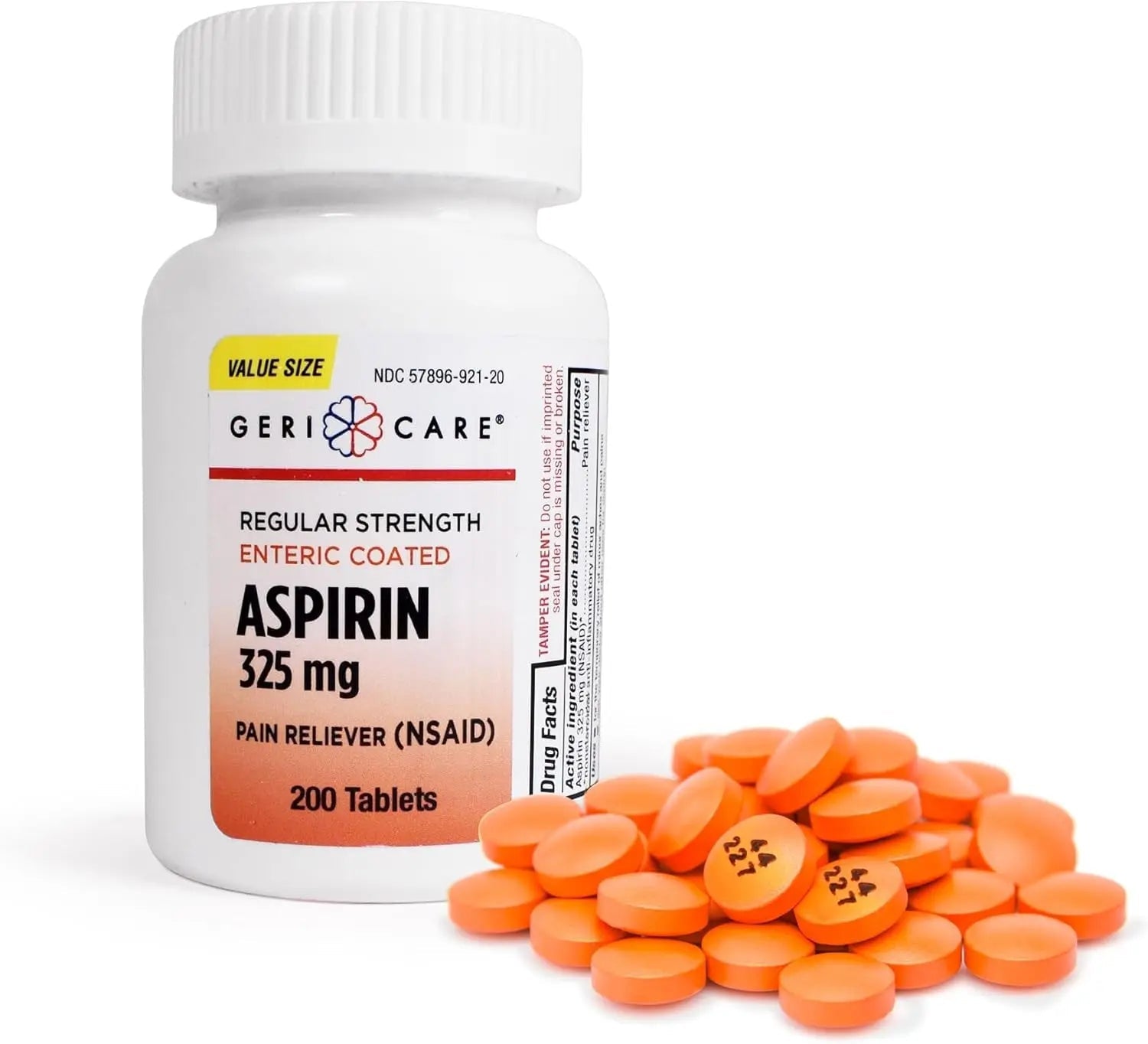 GeriCare Enteric Coated Aspirin Tablets 325mg (200 Count) NSAID Pain Reliever & Fever Reducer for Adults- Regular Strength Aspirin for Headache Arthritis Menstrual & Muscle Pain GeriCareAu supplements