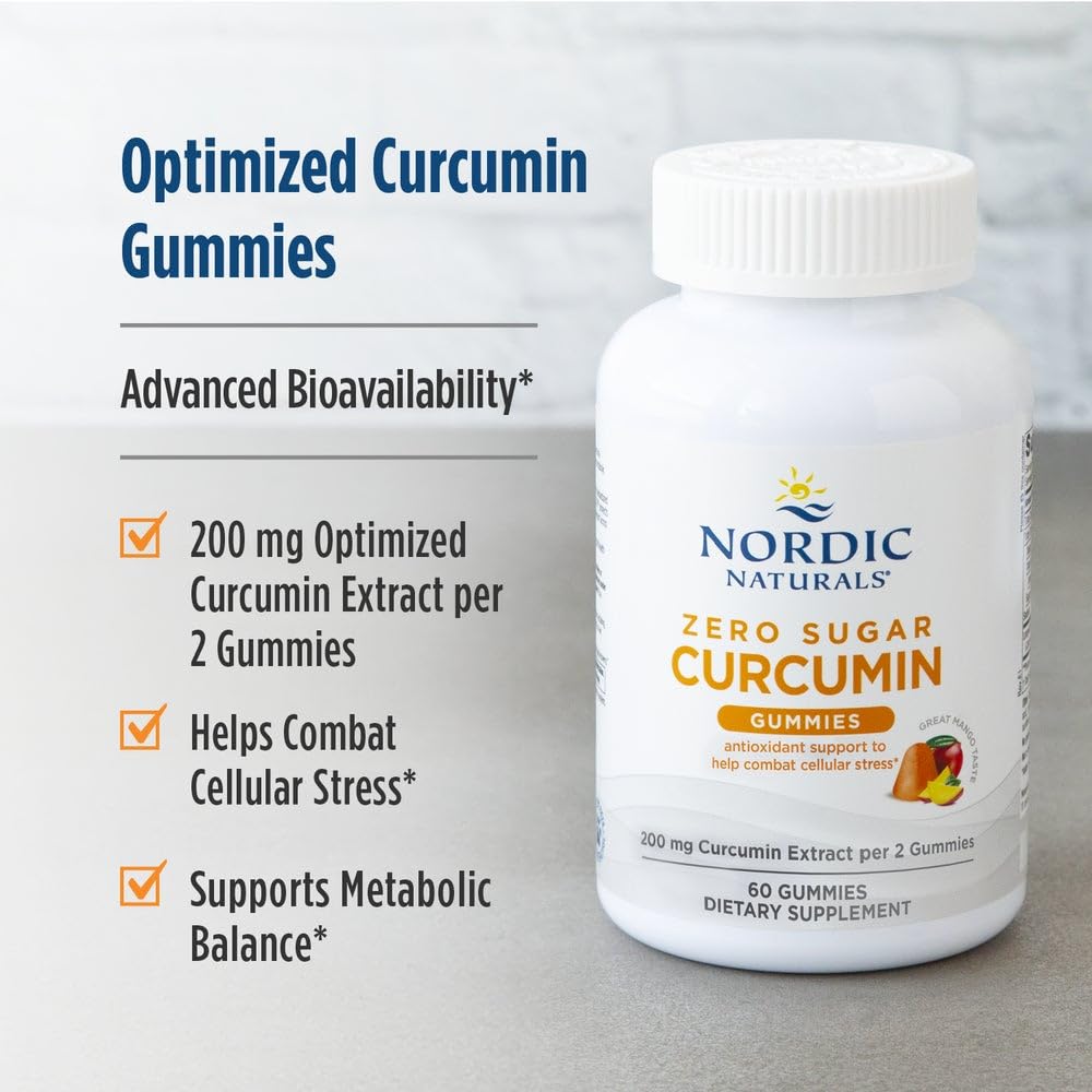 Nordic Naturals Zero Sugar Curcumin Gummies, Mango - 60 Gummies - 200 mg Optimized Curcumin Extract - Great Taste - Antioxidant Support, Healthy Metabolic Balance - Non-GMO, Vegan - 30 Servings Nordic NaturalsAu supplements