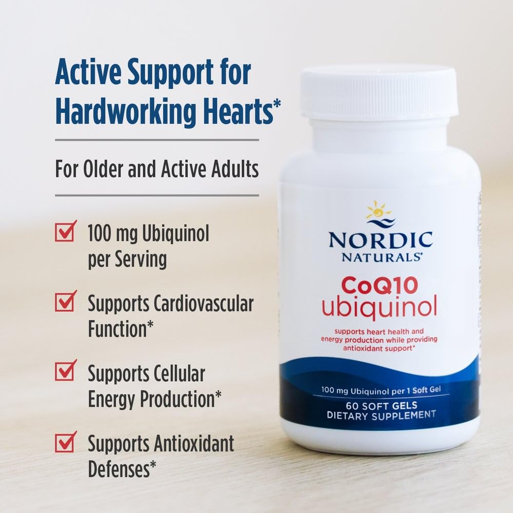 Nordic Naturals Nordic CoQ10 Ubiquinol - 60 Mini Soft Gels - 100 mg Coenzyme Q10 (CoQ10) Ubiquinol - Heart & Brain Health, Cellular Energy Production, Antioxidant Support - Non-GMO - 60 Servings Nordic NaturalsAu supplements