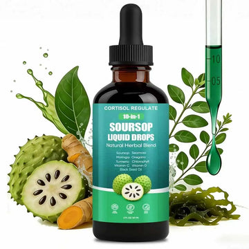 CORTISOL REGULATE Soursop Liquid Drops, 10-in-1 Blend with Sea Moss, Moringa, Turmeric, Black Seed Oil, Oregano, and More, 2 fl oz (1 Pack) CORTISOL REGULATEAu supplements