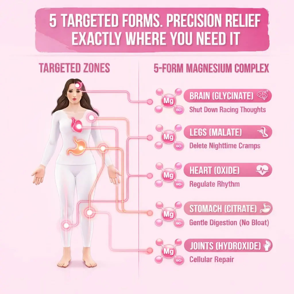 Magnesium Complex for Women – Spectrum 5-Form Magnesium Complex (500 mg), High Absorption Glycinate, Citrate, Oxide & Malate – Vegan, Non-GMO Supports Sleep, Energy, Hormone & Bone – 60 Capsules GlowTruenz supplements