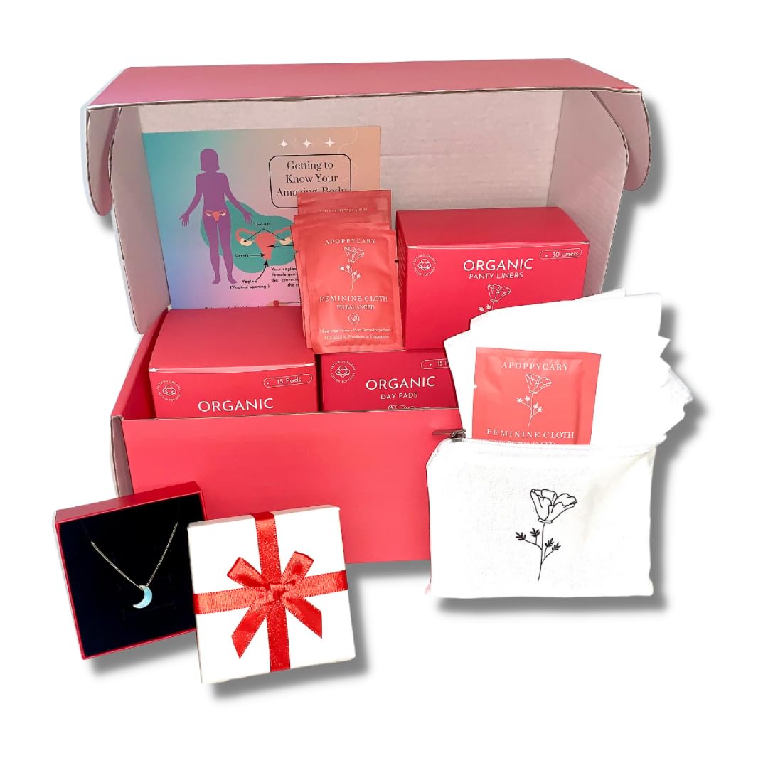 Organic 77 PC Period Kit Moon Box for Teens and Tweens - Organic Cotton Top Sheet Feminine Pads APOPPYCARYAu supplements