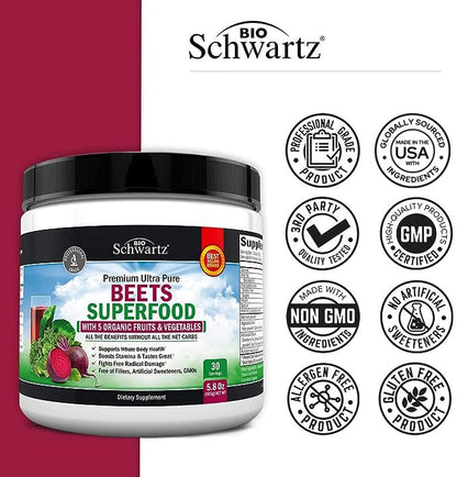 Beet Root Powder - Beets Superfood Supplement with Vitamin C Plus Organic Antioxidant BioSchwartzUS supplements