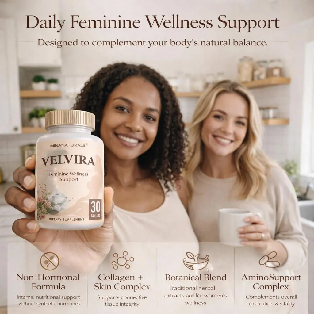 MINANATURALS VELVIRA Feminine Wellness Support Supplement for Women Herbal Rejuvenation Formula with Vitamins, Amino Acids & Collagen 30 Tablets MINANATURALSnz supplements