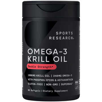 Sports Research® Omega-3 Krill Oil 1000mg - Pure Antarctic Superba Krill with Phospholipids, Choline & Astaxanthin - MSC Certified Sustainable · Non-GMO · Gluten Free - 60 Softgels Sports ResearchAu supplements