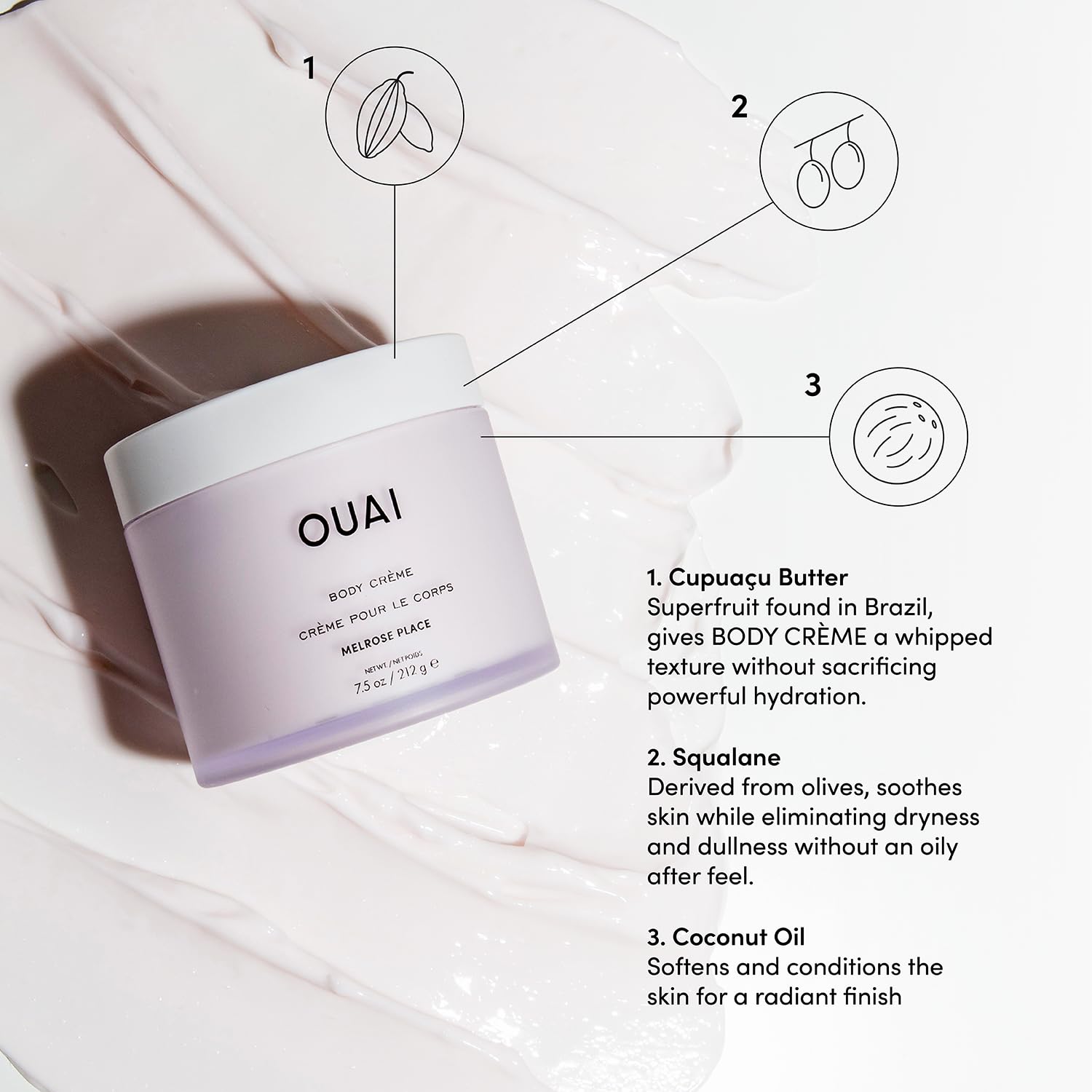 OUAI Body Cream, Melrose Place - Hydrating Whipped Body Cream with Cupuaçu Butter, Coconut Oil and Squalane - Softens Skin and Delivers Healthy-Looking Glow - Sulfate Free Skin Care (7.5 Oz) OUAIAu supplements
