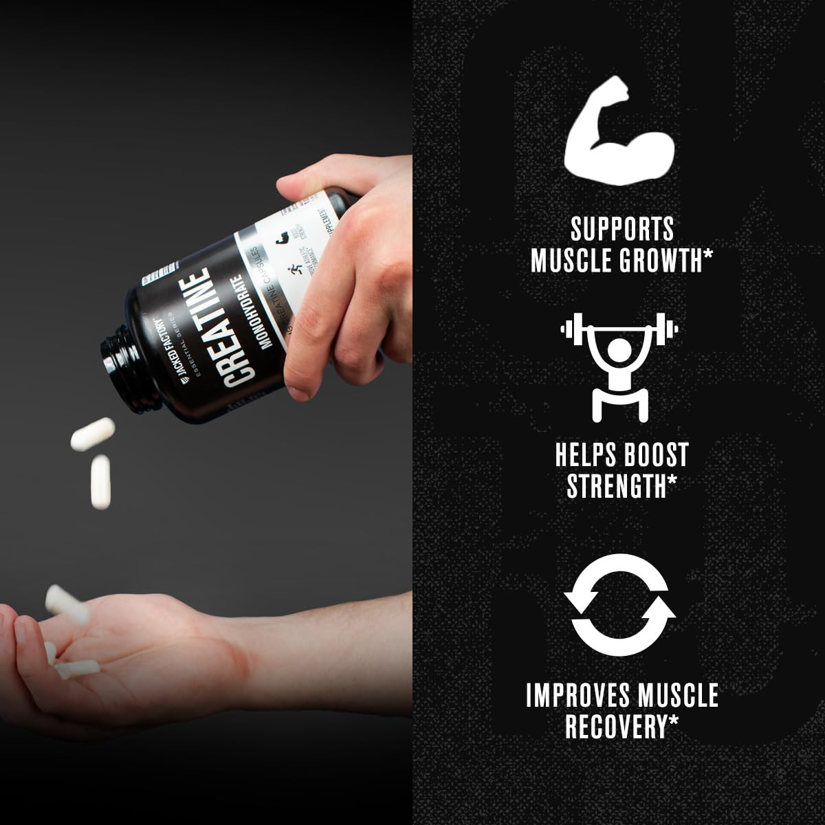 Jacked Factory Creatine Monohydrate Capsules - Creatine Pills for Muscle Growth, Increased Strength, Enhanced Energy Output and Improved Athletic Performance - 150 Capsules Jacked FactoryAu supplements
