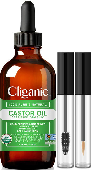 Cliganic Organic Castor Oil, 100% Pure (4oz with Eyelash Kit) - For Eyelashes, Eyebrows, Hair & Skin CliganicAu supplements