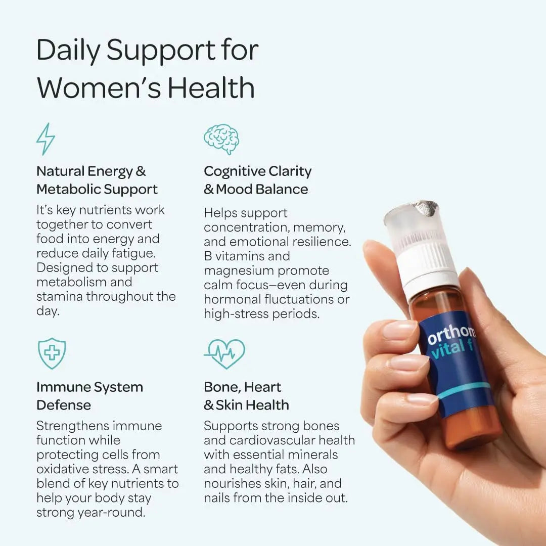 Orthomol Vital F Vial, Women's Multivitamin, 7-Day Supply, Vitamins A, B, C, D, E, K, Calcium, Iodine, Omega-3 OrthomolAu supplements