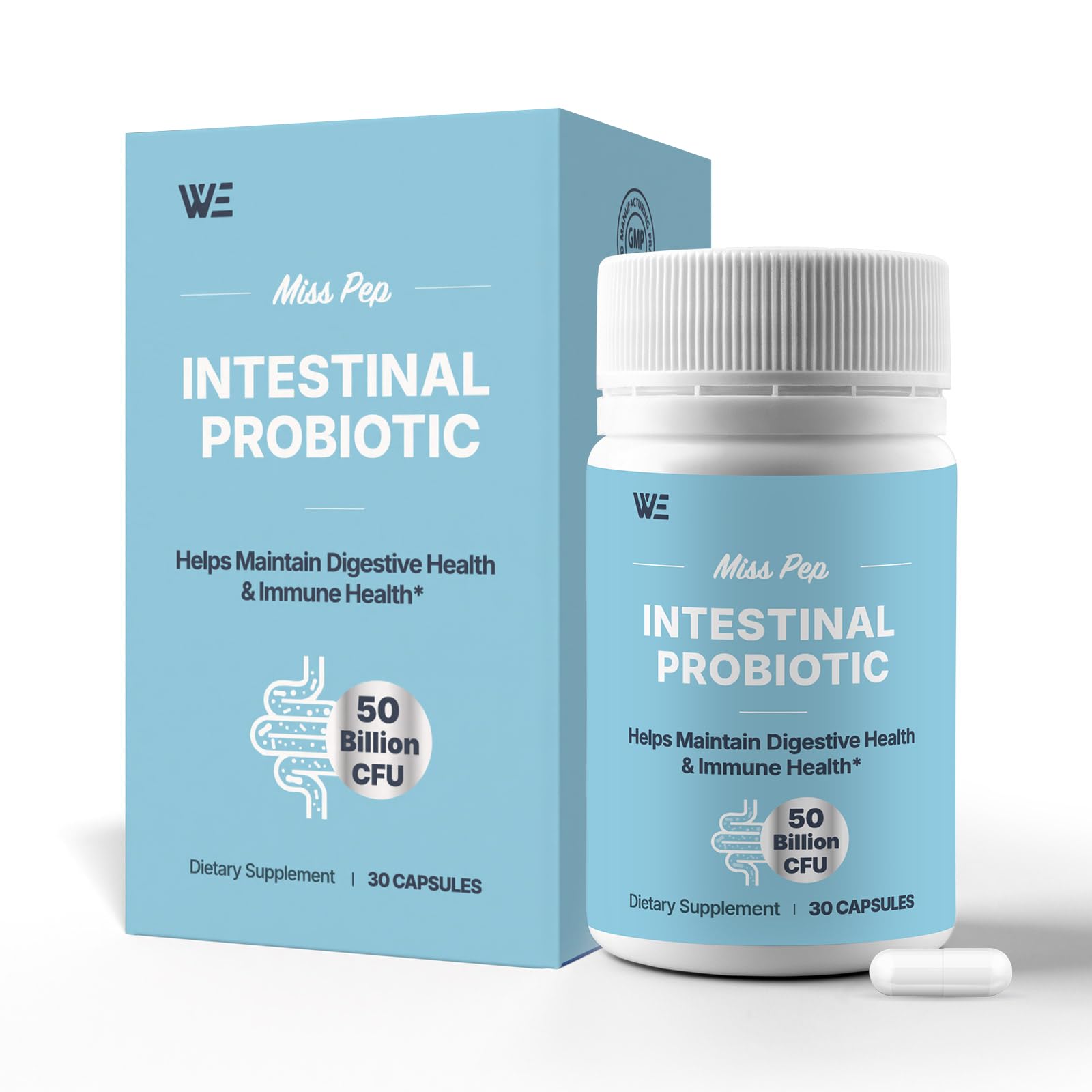 MISS PEP Probiotics 50 Billion CFU - 8 Unique Strains + 3 Prebiotics - Immune, Digestive & Gut Health - Supports Occasional Constipation, Diarrhea, Gas & Bloating - Probiotics for Women & Men - 30ct MISS PEPAu supplements