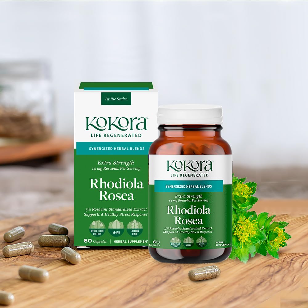 kokora Extra Strength Rhodiola Rosea – Stress Relief, Endurance & Promotes Mental & Physical Performance* - with Siberian Rhodiola, Rosavins, Organic Holy Basil - Vegan, Non-GMO - 60 Capsules kokoraAu supplements