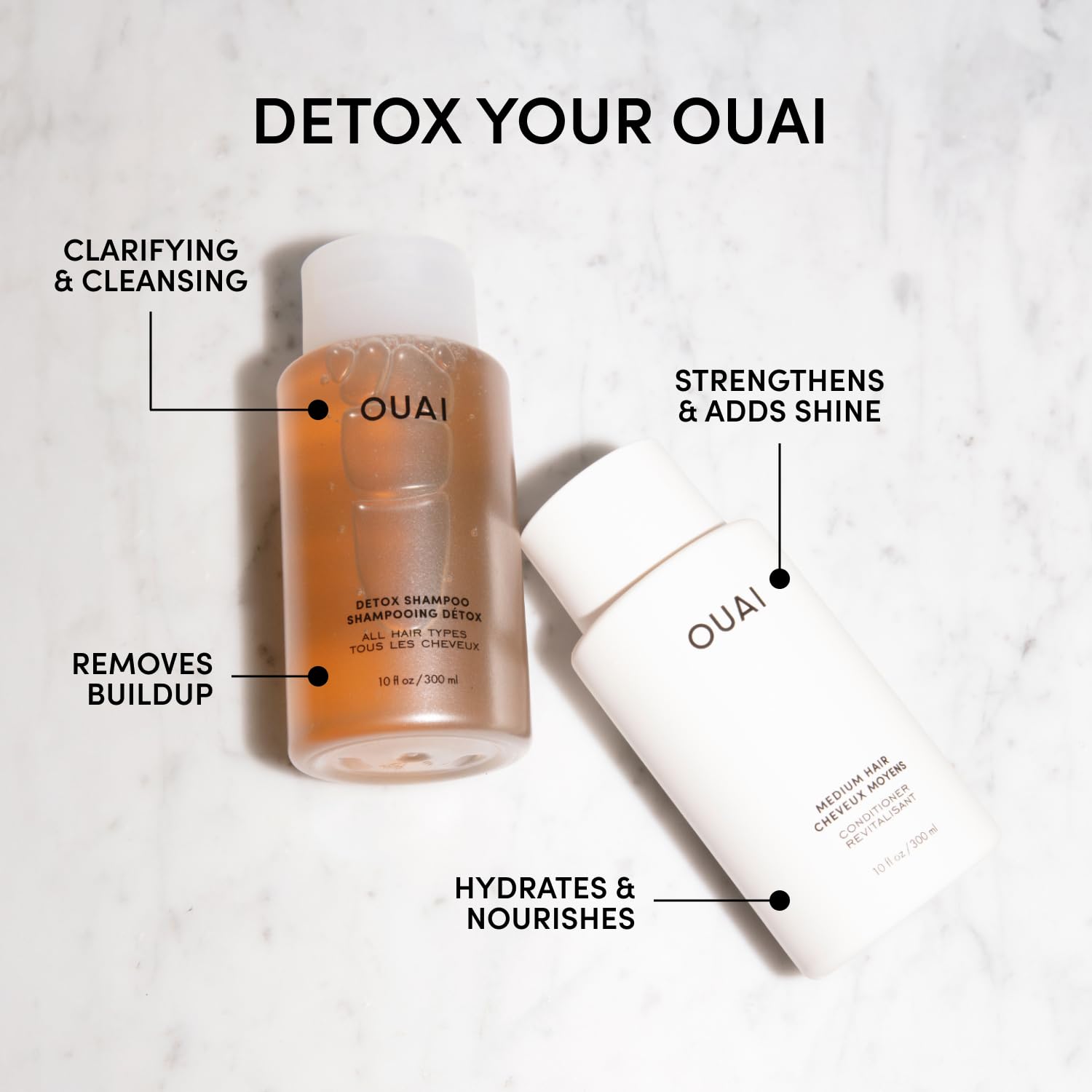OUAI Detox Shampoo & Medium Hair Conditioner Bundle - Clarifying Shampoo for Build Up, Dirt, Oil, Product and Hard Water & Hydrating Conditioner for Medium Hair (2 Count) OUAIAu supplements