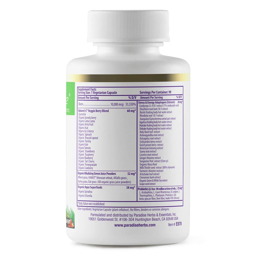 Paradise Herbs Earth's Blend Biotin Supplement, Hair, Skin & Nails, Whole Body Health, Vegan, Non-GMO, 90 Vegetarian Capsules Paradise HerbsAu supplements