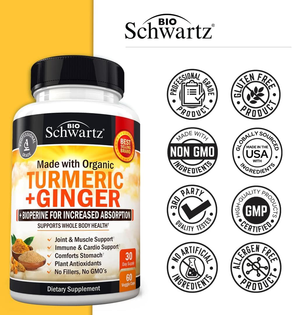 Organic Turmeric Curcumin and Ginger - 95% Standardized Curcuminoids with BioPerine BioSchwartzAu supplements