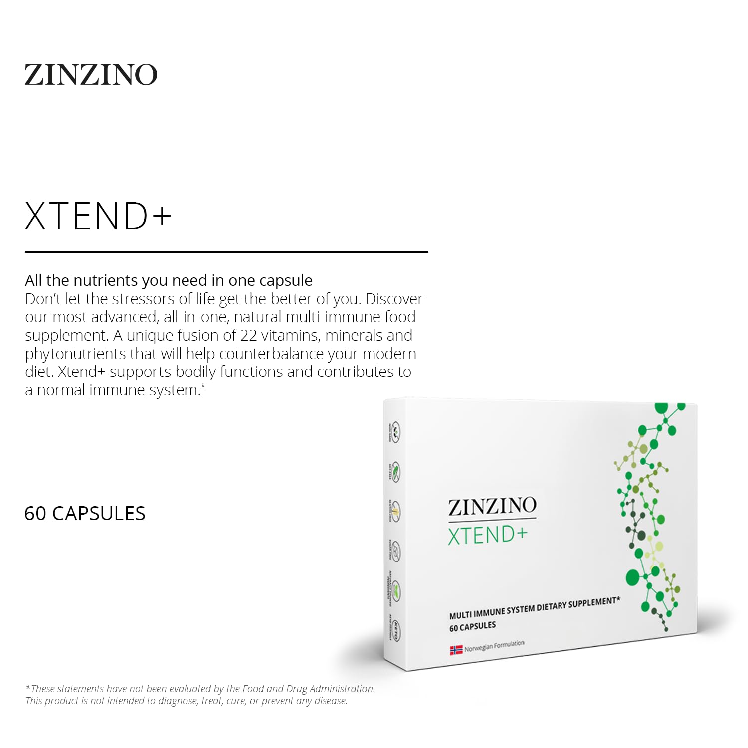 Zinzino Xtend + - Multi Immune Supplement - Essential Vitamins, Minerals & Vitamin C for Immune Support, Energy & Focus - 60 Capsules ZINZINOAu supplements