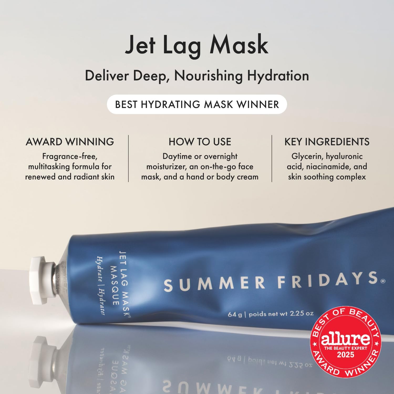 Summer Fridays Jet Lag Mask - Hydrating Face Moisturizer + Mask - Enriched with Hyaluronic Acid, Niacinamide, Glycerin + Antioxidants Helps Nourish Skin for a Renewed + Radiant Complexion (2.25 Oz) Summer FridaysAu supplements