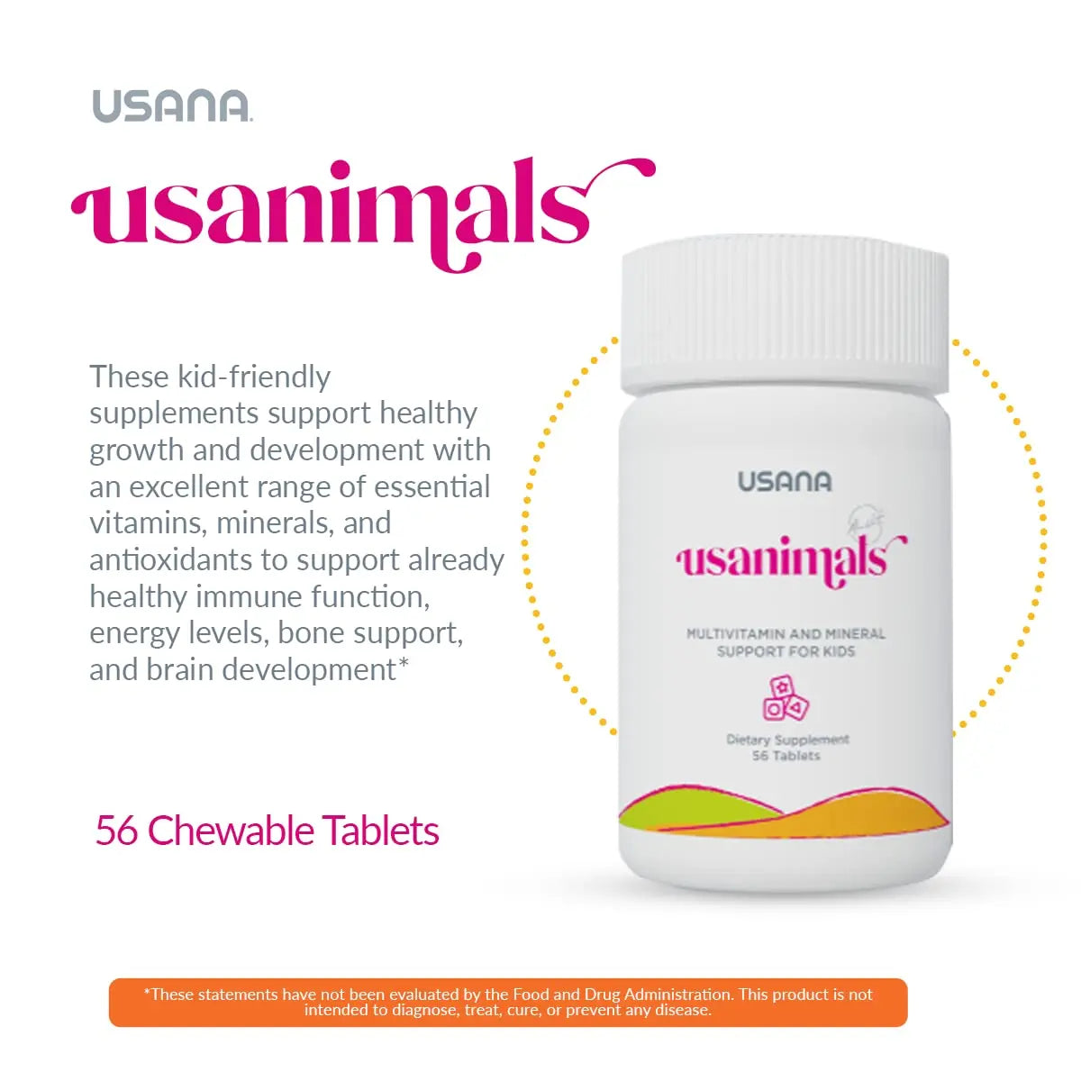 USANA Usanimals Multivitamin for Kids - Daily Chewable Tablets with Vitamins A, C, D, E, B6, B12, Zinc, Iron - Supports Immune, Bone & Brain Health USANAAu supplements