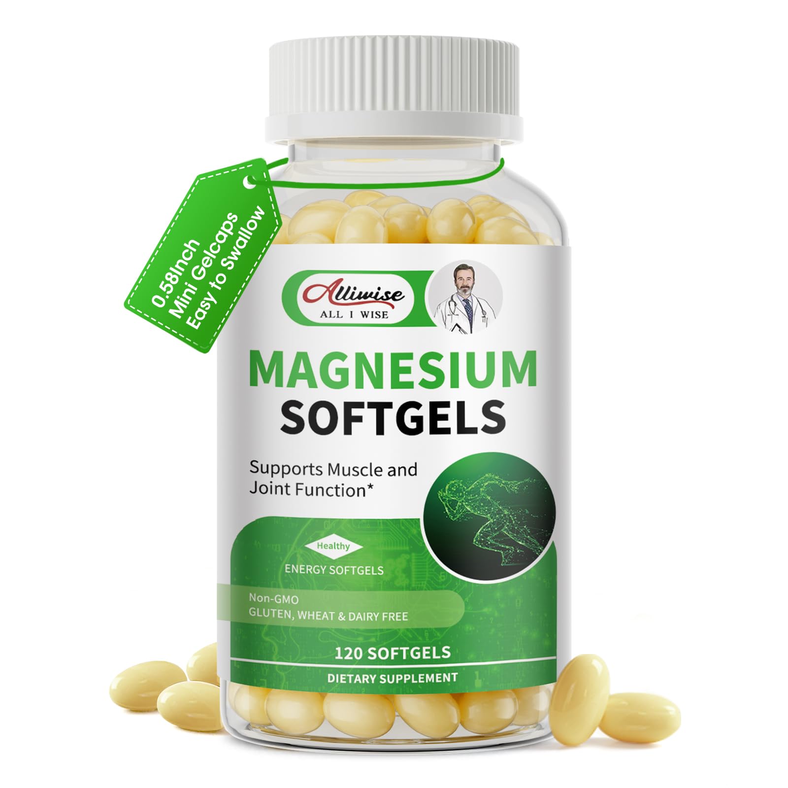 Magnesium Glycinate 500mg Softgels Supplement, Small Easy to Swallow Magnesium Gelcaps High Absorption for Night Leg&Sleep Support, Muscle&Bone, Calm, Non GMO, 120 Gelcaps, 60 Day Supply AlliwiseAu supplements