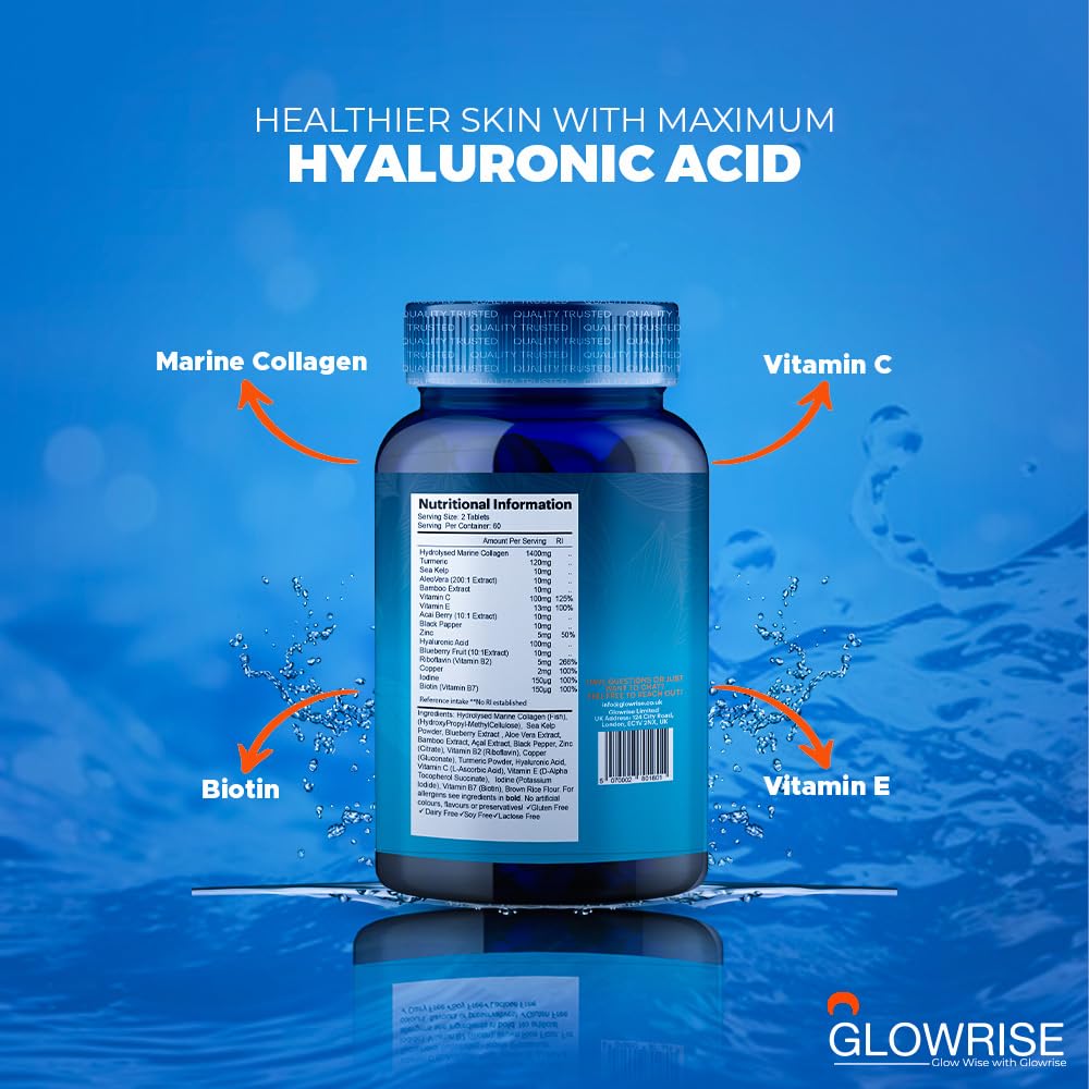 Pure Marine Collagen 120 Tablets 1400mg - Premium Blend with Hyaluronic Acid, Biotin, Vitamin C & E GLOWRISEAu supplements