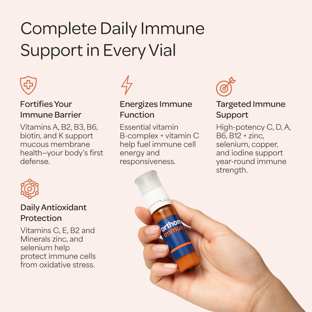 Orthomol Immun, Immune Support Vials for Adults with Vitamin C, Zinc, Selenium, Iodine, Vitamin D, E, A ,B, Calcium, 25+ Immune Boost Nutrients, 1 Serving Per Day for Daily Health (30 Day Supply) OrthomolAu supplements