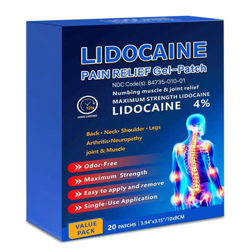 KIbabyDI Professional Lidocaine Pain Relief Patches - 20 Count | 4% Medicated Gel Patches for Targeted Joint & Muscle Comfort | Long-Lasting 12-Hour Relief, Ultra-Flexible Design -lb265 KIbabyDIAu supplements