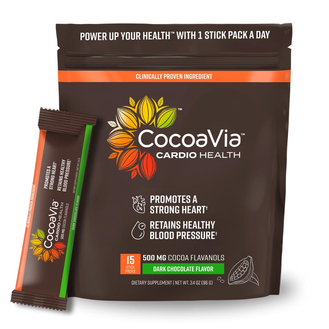 CocoaVia Cardio Health Cocoa Powder, 15 Single Serve Sticks, 500mg Cocoa Flavanols CocoaViaUS supplements