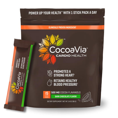 CocoaVia Cardio Health Cocoa Powder, 15 Single Serve Sticks, 500mg Cocoa Flavanols CocoaViaUS supplements
