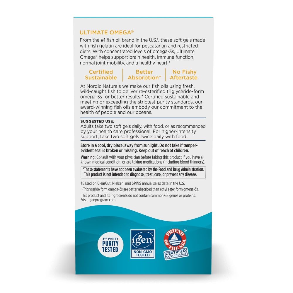 Nordic Naturals Ultimate Omega in Fish Gelatin, Lemon Flavor - 60 Soft Gels - 1280 mg Omega-3 - High-Potency Fish Oil Supplement - EPA & DHA - Promotes Brain & Heart Health - Non-GMO - 30 Servings Nordic NaturalsAu supplements