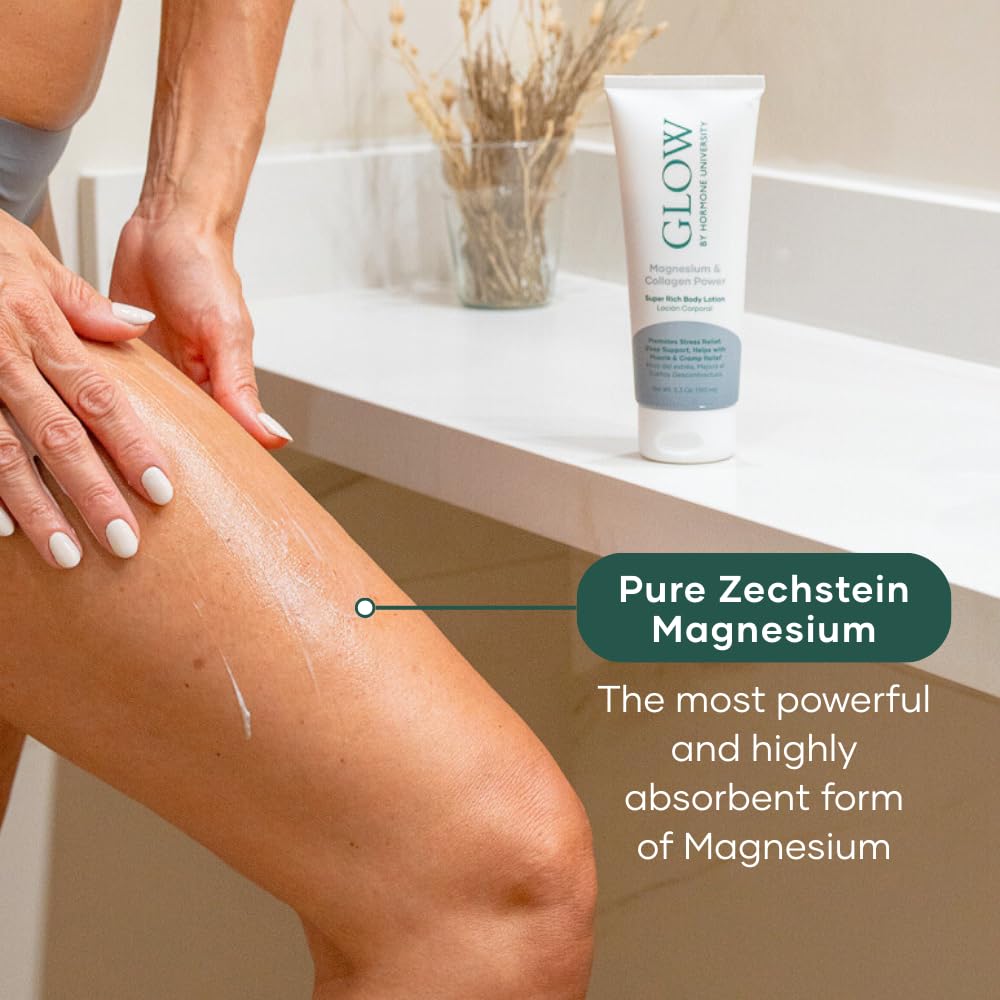 Glow by Hormone University - Magnesium Lotion with Collagen - Magnesium Cream - Bedtime Routine Sleep Lotion - The Highest Concentration of Genuine Zechstein Magnesium Chloride (Pack of 1) Glow BotanicaAu supplements
