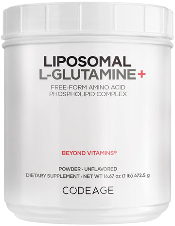 Codeage Liposomal L-Glutamine Powder - High-Potency L-Glutamine 5,000 mg per Serving - 3-Month Supply - Liposomal Delivery, Free-Form Amino Acid, Unflavored Glutamine - Non-GMO Gluten-Free - 16.67 oz CodeageAu supplements